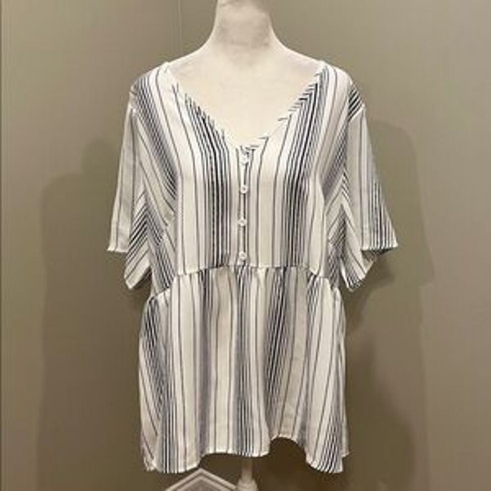 BloomChic Striped Babydoll Tunic Blouse Button Front Size 30